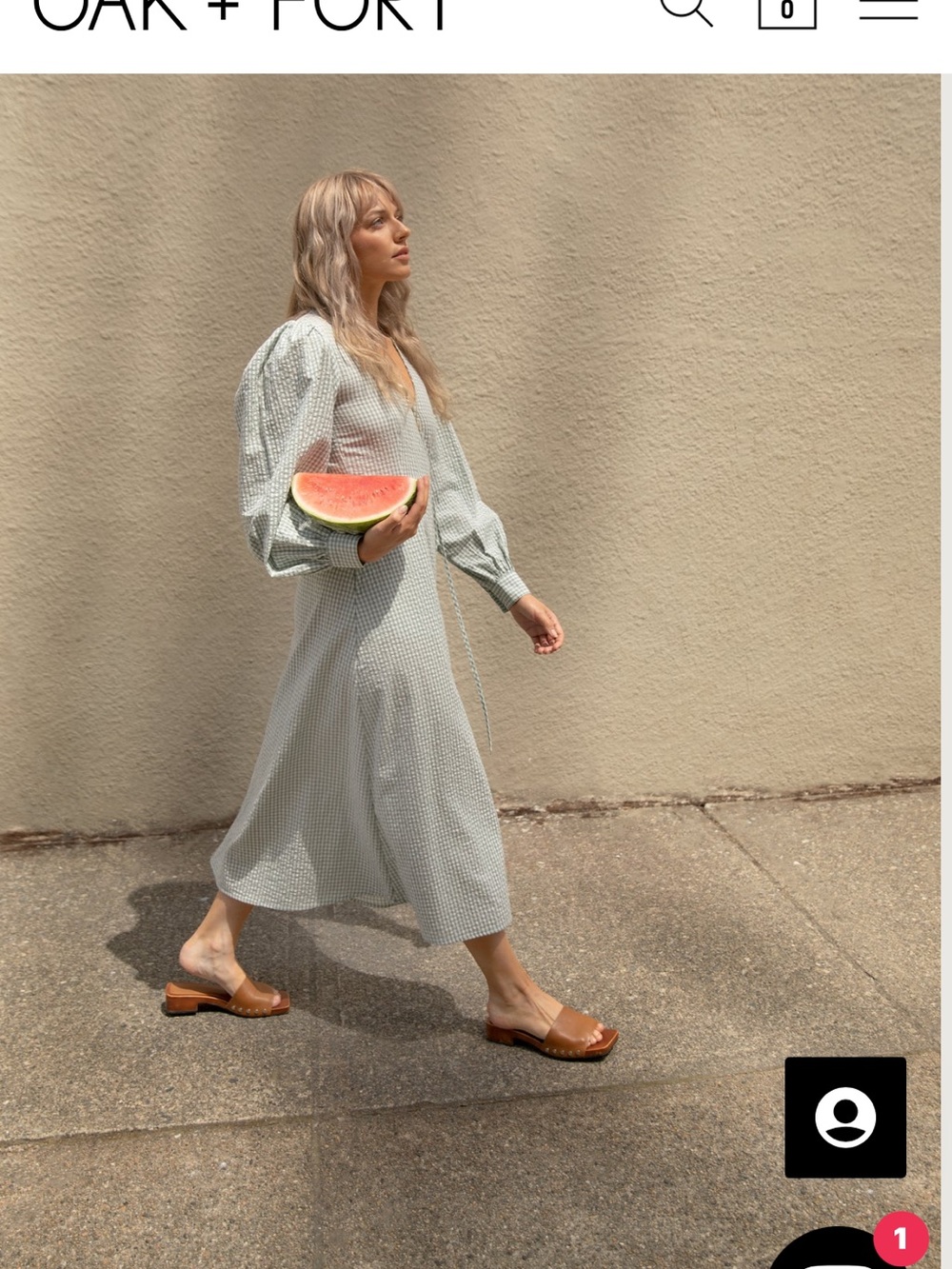 OAK + FORT Sage Gingham Puff-Sleeve Midi Dress
